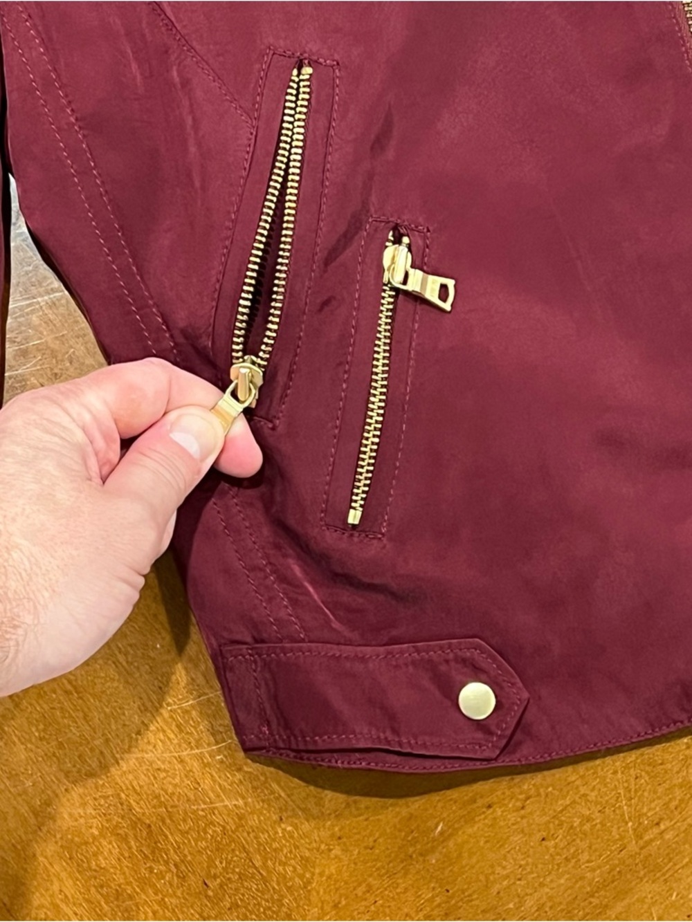 Club Monaco Kapri Moto Jacket Burgundy XS Cropped Biker Full-Zip Lightweight - Picture 6 of 16
